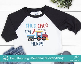 Choo Choo I'm 2 Shirt, Train Shirt For Toddler, Train Birthday Outfit, 2 Year Old Boy Birthday Shirt, Personalized Train 2nd Birthday Shirt