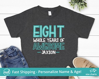 Boys 8th Birthday Shirt, Personalized 8th Birthday Shirt Boy, Eighth Birthday Shirt with Name, Custom Birthday Tshirt, Birthday Boy Shirt