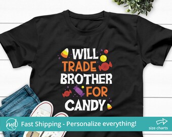 Will Trade Brother for Candy Shirt, Halloween Girls Top, Sister Halloween Shirt, Halloween Raglan Shirt, Sibling Halloween Shirts for Girls