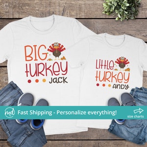 Big Turkey Little Turkey Shirts, Thanksgiving Sibling Shirt, Matching Sibling Thanksgiving Outfits Big Brother Little THA-011 & THA-012