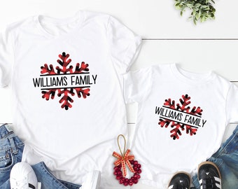 Snowflake Family Christmas Shirts Personalized, Matching Holiday Pajamas Shirts, Christmas Snowflake Shirts, Family Name Christmas Shirts