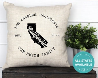 Personalized California Throw Pillow, California Pillow Cover, Family Name Pillow, Home State Pillow, California Gifts, New State Gift
