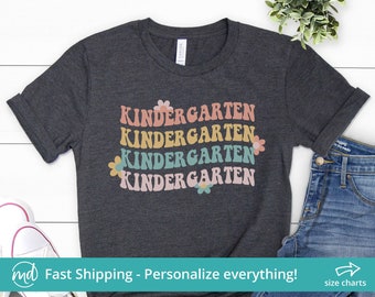 Retro Kindergarten Teacher Shirt With Name Personalized, Kindergarten Teacher Tshirt, Back To School Teacher Shirt Kindergarten Bella Canvas