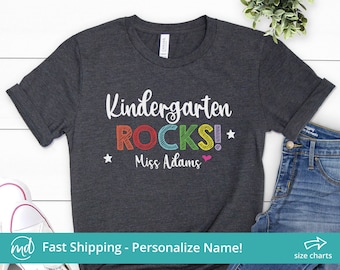 Kindergarten Rocks Shirt, Kindergarten Teacher Back to School Shirt First Day Of School, Personalized Kindergarten Teacher Shirt With Name