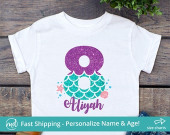 Mermaid 8th Birthday Shirt, Mermaid Birthday Outfit 8 Year Old,  Family Mermaid Birthday Shirt 8, Personalized Birthday Shirt For Girls