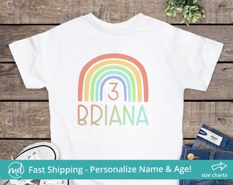 Girls Rainbow Birthday Shirt 3 Year Old, Third Birthday Shirt For Toddler Girl, 3rd Birthday Outfit Girl, Personalized Girls Birthday Shirt