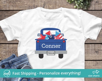 Personalized 4th of July Shirt for Kids, Boys July 4th Shirt Personalized, 4th of July Truck Shirt for Boys, Kids 4th of July Shirts