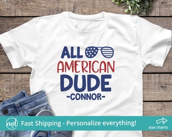 All American Dude Shirt, Personalized 4th of July Shirt for Boys, Toddler Boy July 4th Shirt, Boys Fourth of July TShirt for Kids