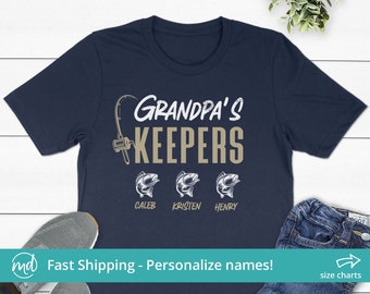 Camiseta de regalo para el Día del Padre para el abuelo con nombres de nietos, camiseta de pesca para el abuelo, camiseta de abuelo con nombres, regalo de pesca para el abuelo de los nietos