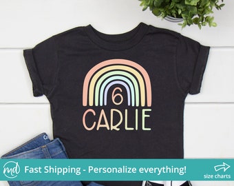 Rainbow 6th Birthday Shirt Girl, 6 Year Old Birthday Girl Shirt, Rainbow Birthday Shirt For Kids, Personalized Birthday Shirts for Girls