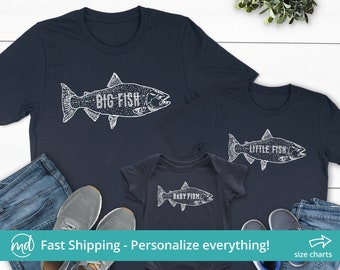 Big Fish Little Fish Shirts For Dad And Son, Big Fish Baby Fish Shirts, Daddy and Me Matching Shirts, Fishing Gift for Dad Matching Shirts