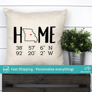 Missouri Home Coordinates Pillow, Missouri Pillow, Missouri State Pillow Covers, Missouri Home Decor, Missouri Gifts, Missouri Wedding Gift