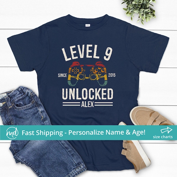 Level 9 Unlocked Birthday Shirt, Level 9 Unlocked Awesome Since 2015, Gamer Birthday Shirt, 9th Birthday Shirt Boy Video Game Birthday Shirt