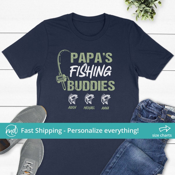 Papa's Fishing Buddies Shirt, Personalized Papa Shirts With Grandkids Names, Papa Fishing Gifts Custom Papa Shirt, Fathers Day Gift For Papa