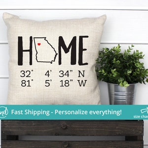 Georgia coordinates pillow, Georgia pillow, Georgia home decor, Georgia home decor, Personalized home pillow,Georgia home coordinates pillow