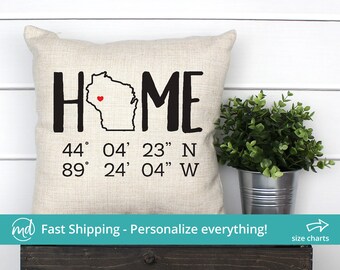Wisconsin home pillow, Wisconsin gifts for her, Wisconsin decor, states pillow covers, personalized pillow coordinates, Wisconsin pillow