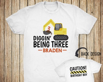Construction Birthday Shirt | Boys Personalized 3rd Birthday Shirt | Digger | Front Loader | Excavator | Construction Theme Birthday Tshirt