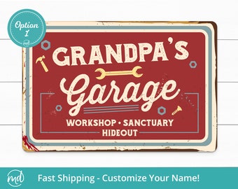 Grandpa/'s Garage Shop Rates Personalized Gift Shield Metal Sign 211110019003