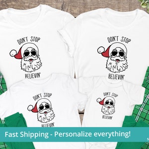 Matching Christmas Pajamas Family, Matching Family Christmas Pajama Bottoms, Personalized Christmas Pajamas Set, dont stop believing santa