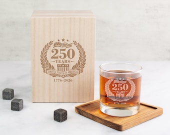 Whiskey Glasses USA 250th Anniversary, 4th of July Glasses, America 250 Years, American Flag Bourbon Glass, Independence Day, Patriotic Gift