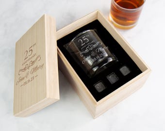 Anniversary Whiskey Glasses, 25th Wedding Anniversary Gift for - Main Image