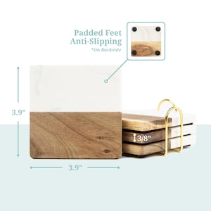 Personalized Marble Coasters, Wooden Coasters With Holder, Birthday Gift for Her, Custom Coasters Set, Engagement Gift, Wedding Coasters image 11