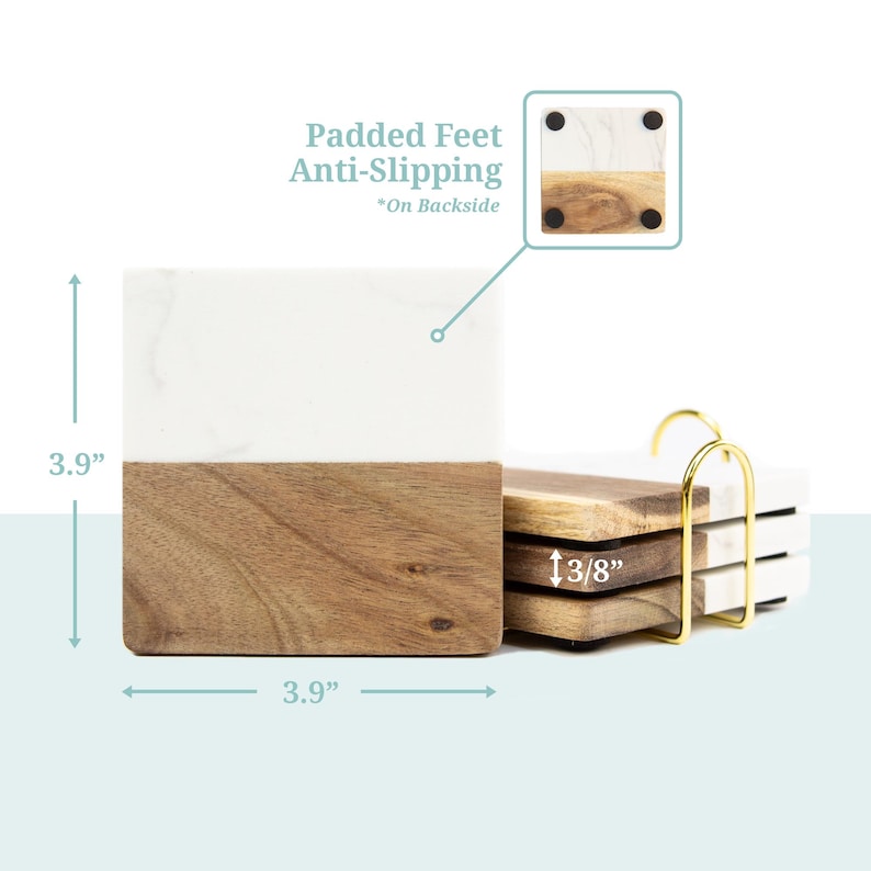 Personalized Marble Coasters, Wooden Coasters With Holder, Birthday Gift for Her, Custom Coasters Set, Engagement Gift, Wedding Coasters image 11