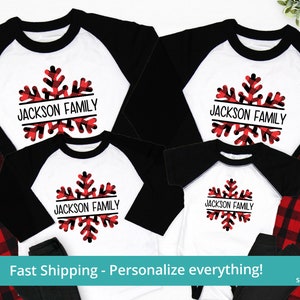 Personalized Christmas Pajamas Family, Snowflake Pajamas For Family Christmas, Matching Christmas Shirts Family Christmas Pjs With Name image 1