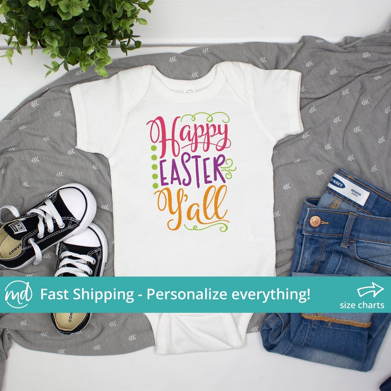 Easter Shirt For Baby Girl Happy Easter Baby Outfit EAS-025 Baby Girl Easter Outfit Newborn Easter Girl Outfit Baby Happy Easter Yall