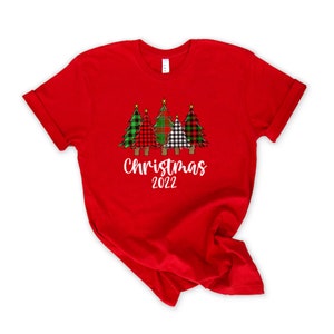 Christmas 2022 Pajamas, Family Christmas Pajamas Set Personalized 2022, Holiday Pajamas Kids For Christmas Tree Photos, Red Striped Pants Red T-Shirt