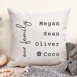 Personalized Family Names Pillow, Family Name Throw Pillow Case, Custom Family Pillow, Pet Pillow, Family Housewarming Gift For New Home