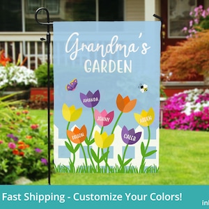 Grandmas Garden Flag, Grandma Gift Personalized Garden Flag, Personalized Grandmas Garden Sign, Mothers Day Grandma Gift From Grandkids