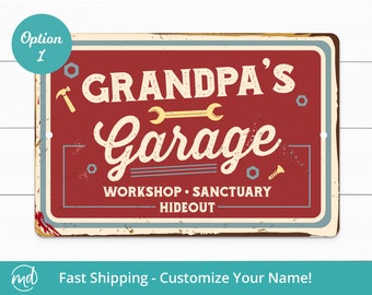 Grandpa's Garage Sign, Personalized Sign Outdoor, Custom Metal Sign, Fathers Day Gift For Grandpa From Grandkids, Personalized Garage Sign