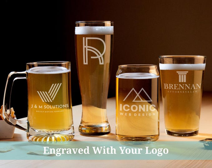Logo Pint Glasses,  Logo Beer Glass, Custom Logo Glasses, Personalized Beer Glasses, Company Logo Gifts, Bulk Gifts For Business Owners