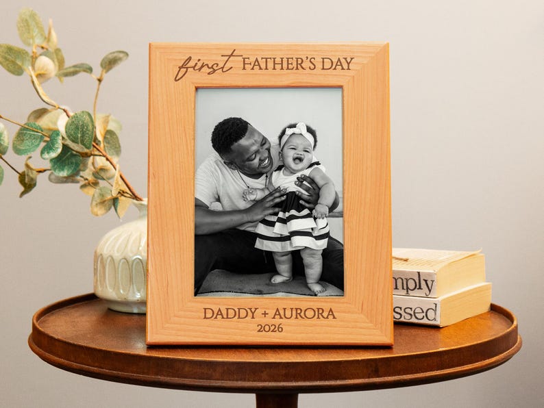 First Fathers Day Picture Frame, Wood Photo Frame, First Time Dad Gift, Dad Picture Frame, New Dad Gift Personalized Fathers Day Gift image 4