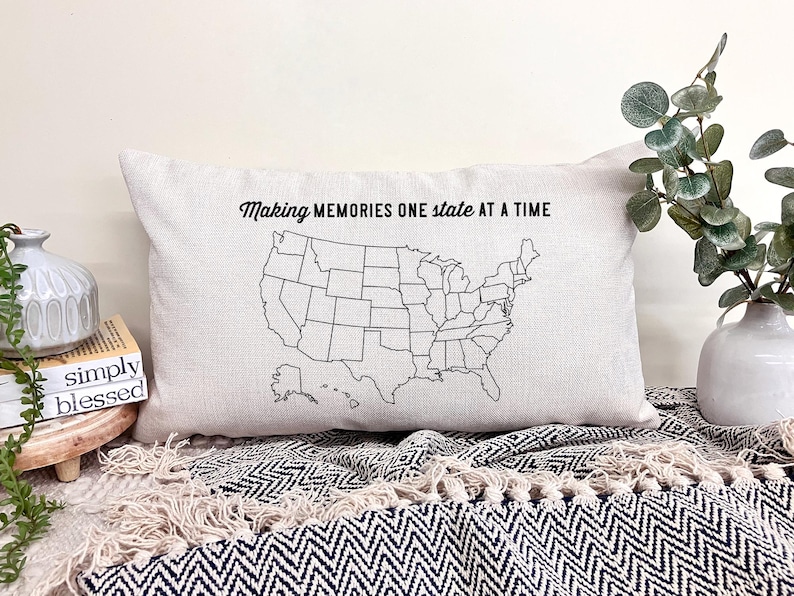 Color In US Travel Map Pillow, Travel Adventure Map, US Map Travel Tracker, Road Trip Map, Family Vacation Tracker, States Visited Map image 2