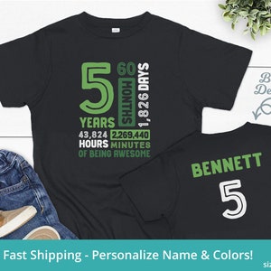 Five Year Old 5th Birthday Shirt Boy, Birthday Shirt For 5 Year Old Boy, 5 Years Of Being Awesome Shirt, Personalized Birthday Shirt Boy 5