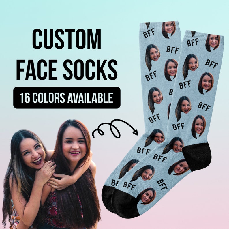 Best Friend Socks, BFF Socks, Custom Face Socks, Custom Photo Socks, Face On Socks, Custom Best Friend Gifts Funny image 1