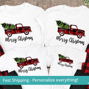 Merry Christmas Pajamas, Buffalo Plaid Christmas Pajamas Family Shirts, Christmas Pajamas Family Plaid, Christmas Pajamas Truck