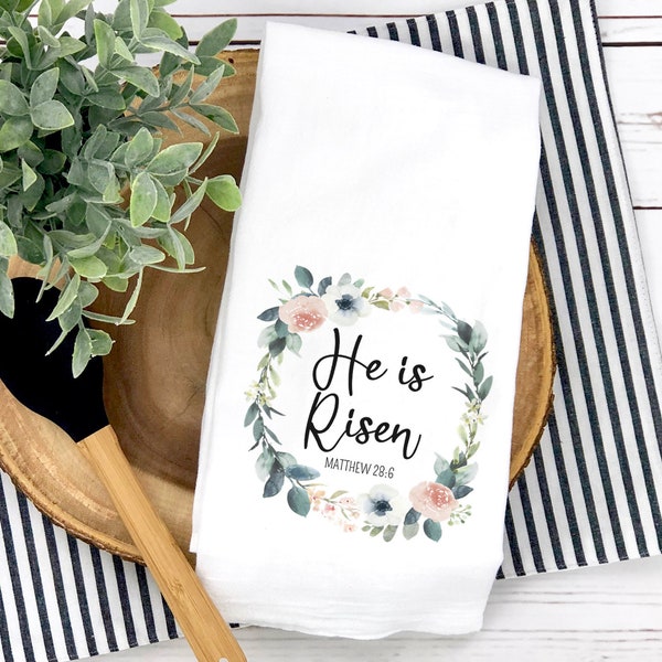 Easter Dish Towels He Is Risen Kitchen Towel, Easter Hand Towel Religious Easter Hand Towels Easter Decor, Easter Kitchen Towels EAS-088