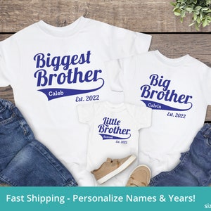 Personalized Set of Three Biggest Brother, Big Brother, Little Brother, Coordinating Brother Outfits, Matching Brother Shirts, Sibling
