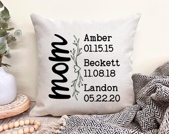 Mom Pillow Cover, Mothers Day Pillow, Family Names Pillow, Mom Gifts With Kids Names, Custom Pillow Personalized Gift For Mom Throw Pillow