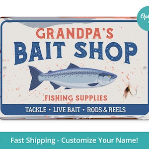 Grandpas Bait Shop Sign, Grandpa Fishing Gifts, Fishing Signs Wall Decor, Custom Metal Sign, Fishing Fathers Day Gift for Grandpa Gift