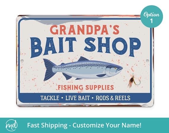 Grandpa's Fishing Sign, Father's Day Fishing Gift From Kids, Fishing Gift  for Grandpa, Grandpas Bait Shop Sign Personalized Fishing Sign 