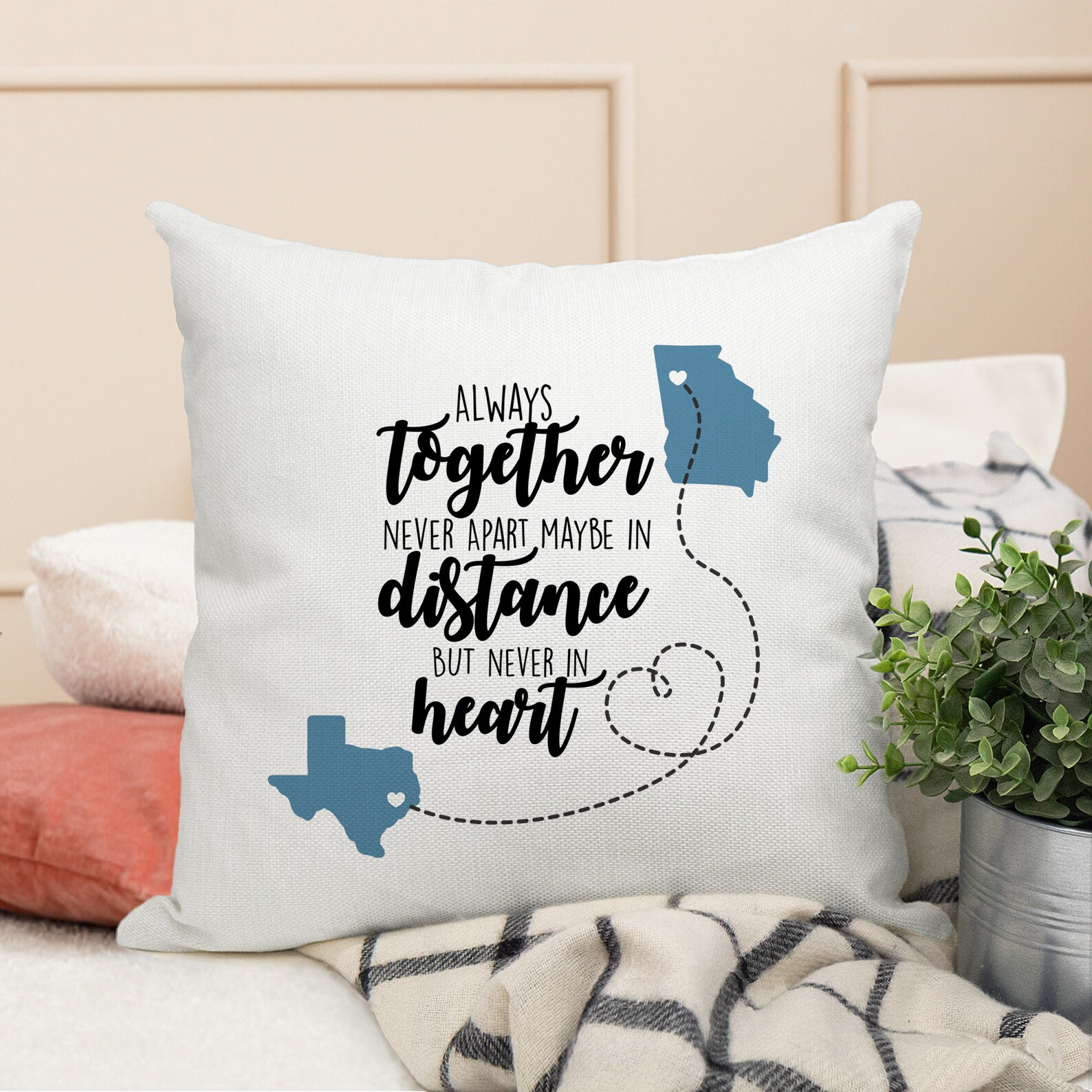 Long Distance Pillow Case Never Apart Maybe in Distance but Etsy