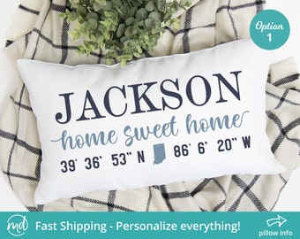 Latitude Longitude Pillow, GPS Coordinates Pillow, Custom State Pillow Personalized Family Pillow, Home Coordinates Pillow Housewarming Gift