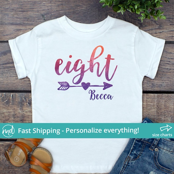Eight - 8th Birthday Shirt For Girls, Heart Design Eight - 8th Birthday Shirt For Girls, Heart Design