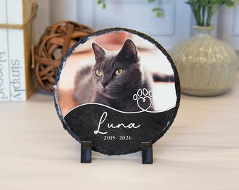 Personalized Pet Memorial Stone with Photo, Custom Cat Remembrance Plaque
