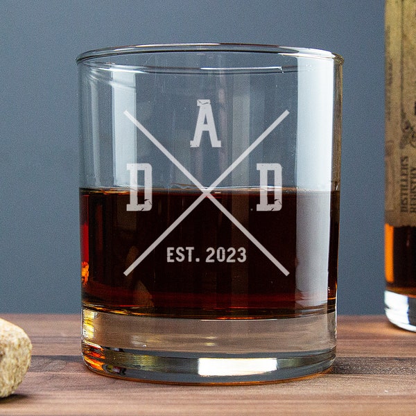 New Dad Whiskey Glass, Dad Est 2024, New Dad Gift Ideas, Pregnancy Reveal To Husband,  Custom Engraved Whiskey Glass, Bourbon Glass For Dad