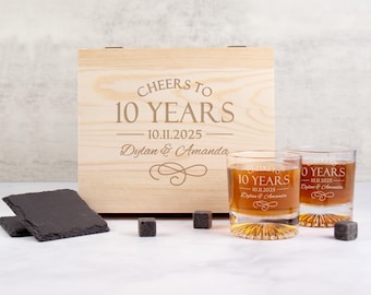 Whiskey Glasses Personalized Anniversary Gift For Him, 10th Anniversary Gift For Couple, Whiskey Glass Gift Set, Anniversary Gifts By Year